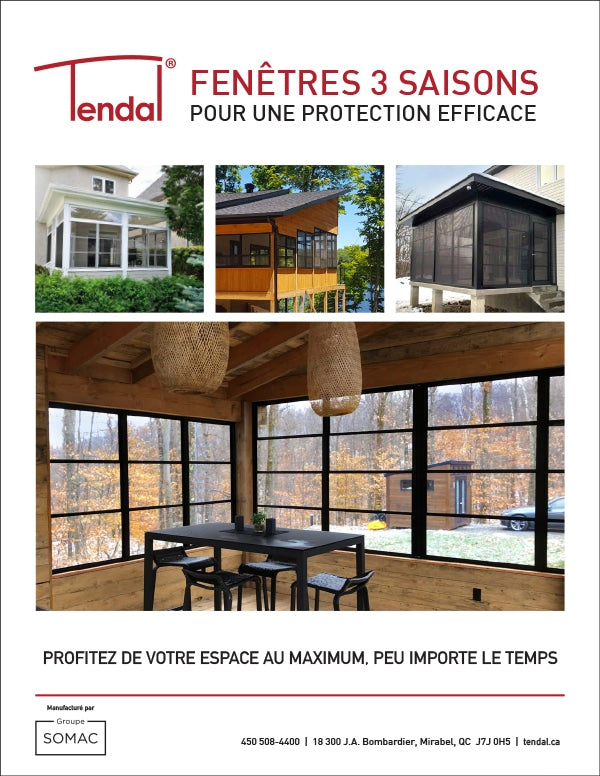 Tendal Porte patio Triple 3+1 de veranda 3 saisons 72 X 84 Droite à Gauche- Cadrage d'aluminium