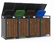 Cache-poubelles Quadruple (4 bacs) — Noyer