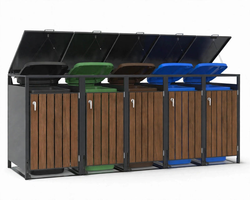 Cache-poubelles Quintuple (5 bacs) — Noyer
